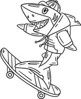 Shark Skateboarding Isolated Coloring Page vector