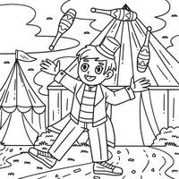 Circus Man Juggling Pins Coloring Page for Kids vector