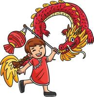 Year of the Dragon Child Holding Lantern Clipart vector