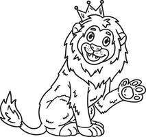 Happy Lion with a Crown Isolated Coloring Page vector