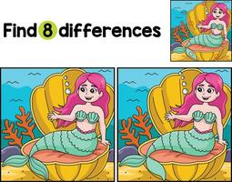 Mermaid Sitting In A Shell Find The Differences vector