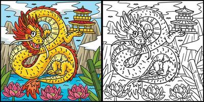 Year of the Dragon with Small Pagoda Illustration vector