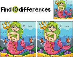 Mermaid Holding Trident Find The Differences vector