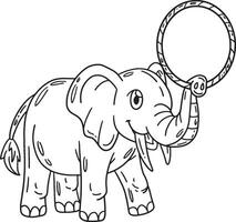 Circus Elephant with Hula Hoop Isolated Coloring vector