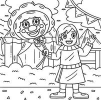 Circus Child with a Clown Balloon Coloring Page vector