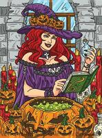 Halloween Witch with a Potion Colored Cartoon vector