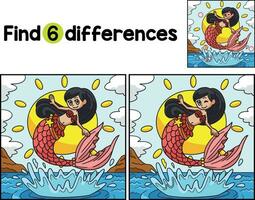 Dancing Mermaid Find The Differences vector