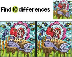 Mermaid Sitting In A Mirror Find The Differences vector