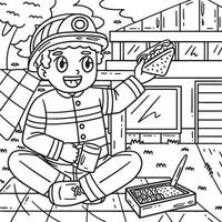 Firefighter Eating Lunch Coloring Page for Kids vector