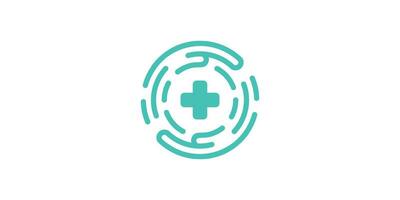 health technology logo design with a combination of hand elements and a plus sign. vector