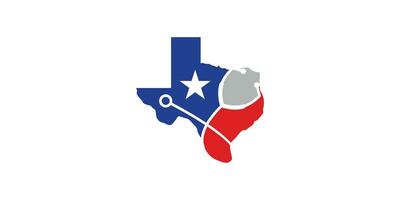 salud logo diseño en Texas con estetoscopio elementos y Texas mapa vector