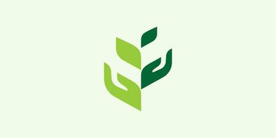 The logo design is a combination of the shape of a hand and a leaf, suitable for a health nutrition logo. vector