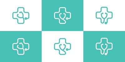 health logo design with a combination of a stethoscope shape and a plus sign. vector