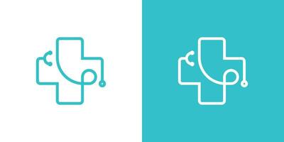 Medical logo design with stethoscope icon and plus sign. vector
