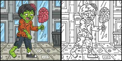 zombi comiendo cerebro palo colorante ilustración vector