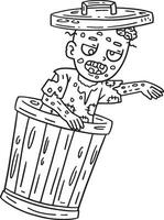 Trash Can Zombie Isolated Coloring Page for Kids vector