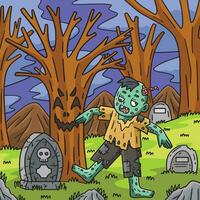 Zombie under the Spooky Tree Colored Cartoon vector