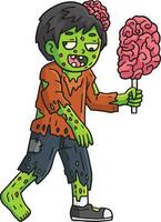 Zombie Eating Brain Stick Cartoon Colored Clipart vector