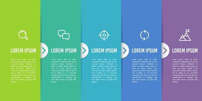 Infographic of 5 sheets of colored paper placed on top of each other. Business presentation. Vector illustration.