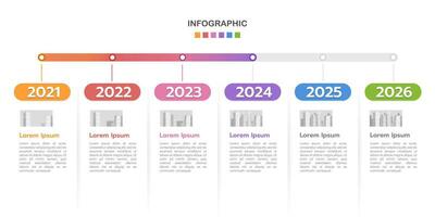 6-year work plan for success. Business presentation, Timeline, Milestone, Planning, and Roadmap. Vector illustration.