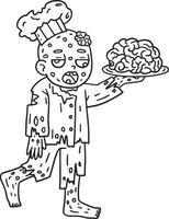 Zombie Holding Brains on a Plate Isolated Coloring vector