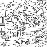 Shark with Tropical Drink Coloring Page for Kids vector