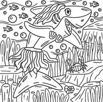 Shark and Seaweed Coloring Page for Kids vector