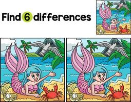 Waving Mermaid on the Beach Find The Differences vector