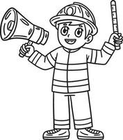 Firefighter with the Megaphone Isolated Coloring vector