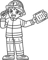 Firefighter Receiving Call Isolated Coloring Page vector