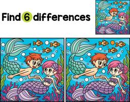 Mermaid And Merman Find The Differences vector