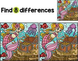 Mermaid with a Treasure Box Find The Differences vector