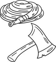 Firefighter Hose and Ax Isolated Coloring Page vector