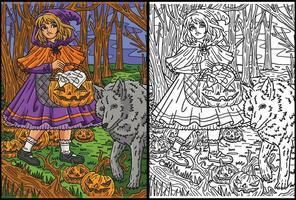 Halloween Child and Wolf Coloring Illustration vector