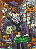 Halloween Wizard Colored Cartoon Illustration vector