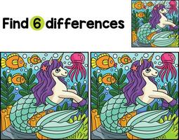 Mermaid Unicorn Mermaid Find The Differences vector