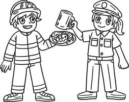 Firefighter and Policewoman Isolated Coloring vector