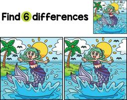 Jumping Mermaid Find The Differences vector