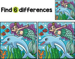 Swimming Mermaid And Dolphin Find The Differences vector