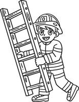 Firefighter with a Ladder Isolated Coloring Page vector