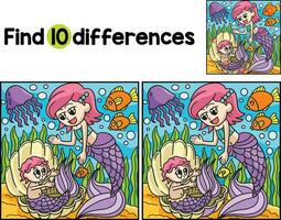 Mermaid With A Baby Find The Differences vector