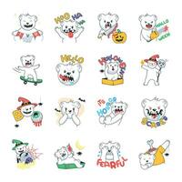 Pack of Spooky Bear Doodle Stickers vector