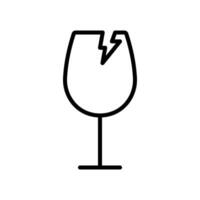 Broken wine glass, fragile icon in line style design isolated on white background. Editable stroke. vector