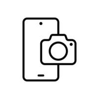 Smartphone and digital camera, mobile phone photography concept icon in line style design isolated on white background. Editable stroke. vector