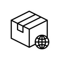 paquete o empaquetar caja y globo símbolo, internacional producto envío, mundo amplio entrega concepto icono en línea estilo diseño aislado en blanco antecedentes. editable ataque. vector