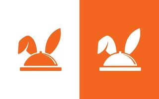 Rabbit head with food logo design vector