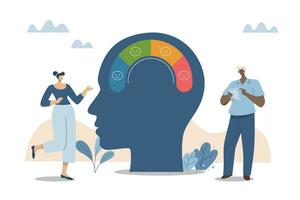 Problems with stress levels and work pressure, Stress management and emotional regulation, Analysts measuring stress levels in the brain of the human head of a businessman. Vector design illustration