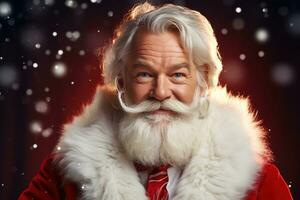 Portrait of an elderly man in a Santa Claus costume. Christmas. Generative AI photo