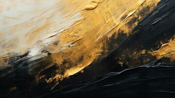 Abstract black and gold acrylic paint textured background. Close up. Generative AI photo