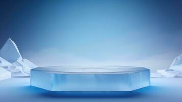 Abstract blue background with round podium, 3d render, square pedestal Generative AI photo